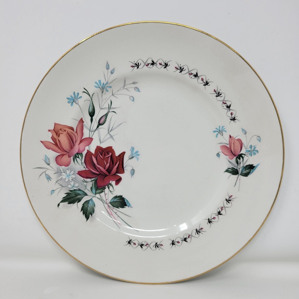 Ridgway Staffordshire‎ England Vintage Rose Floral 9 Inch Plate Gold Rim White